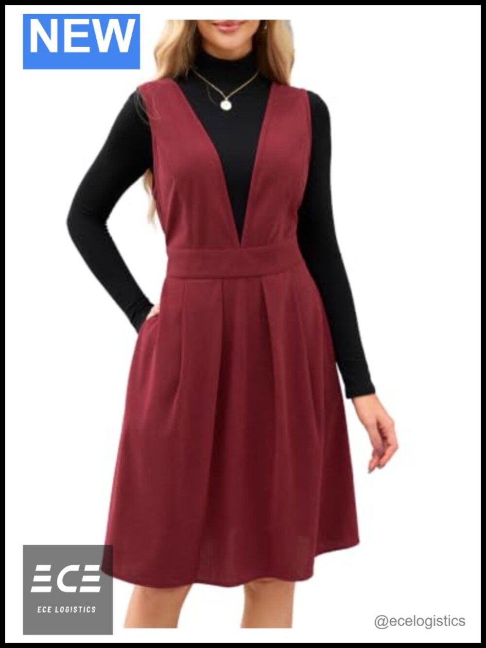 Corduroy Overall Dress Deep V-Neck Pinafore with Pockets